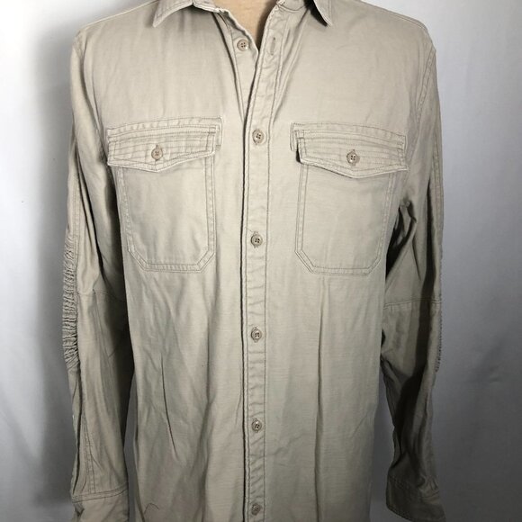 Mens Tan Denim Longsleeve Shirt with Ribbed Elbow. Size Medium. H&M - Picture 1 of 5